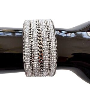 Magnetic Wide Cuff Sequin Chain Bracelet Silver Color
